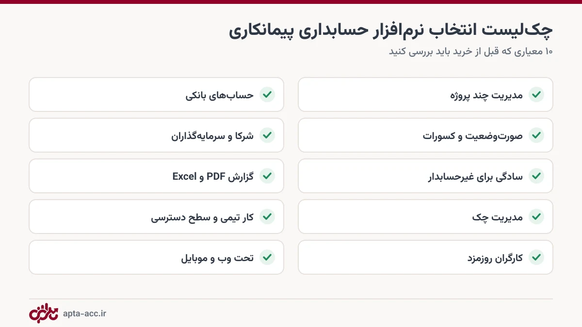چک‌لیست ۱۰ معیار انتخاب نرم‌افزار حسابداری پیمانکاری
